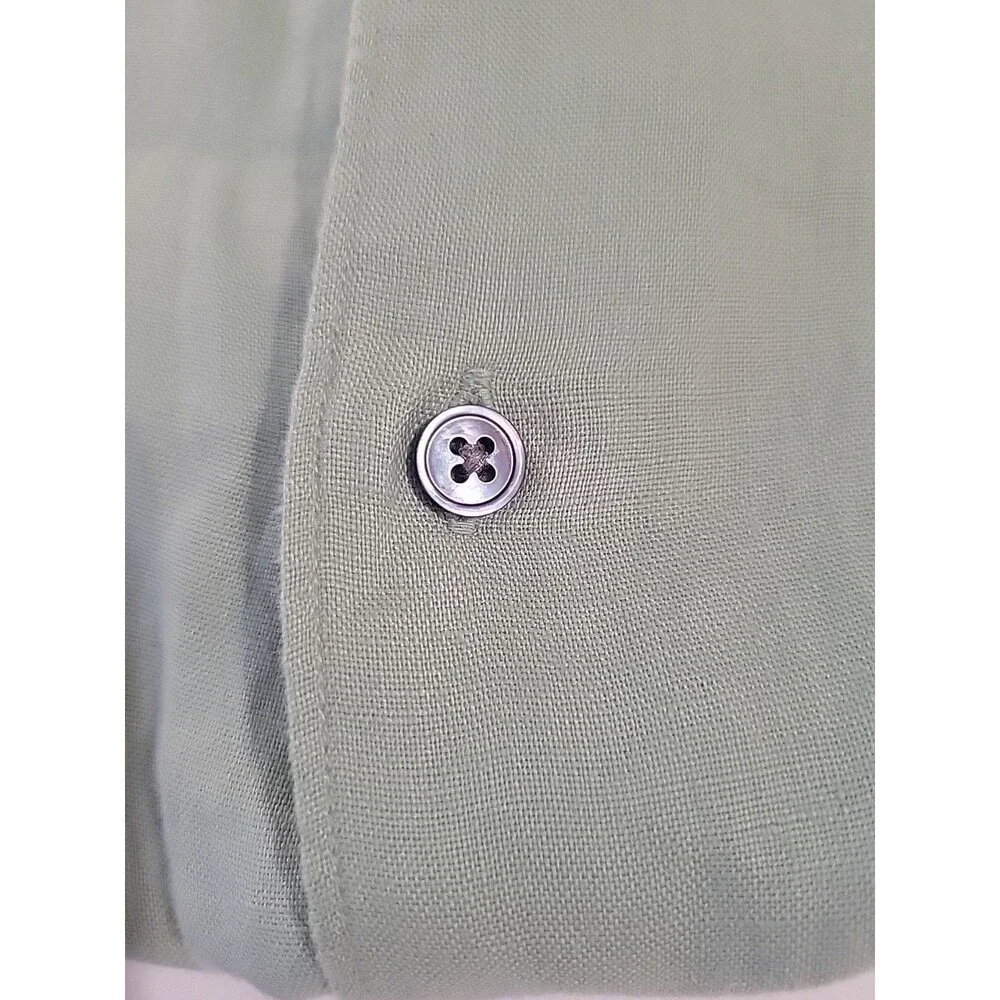 Banana Republic 100% Irish Linen Shirt Mens Large Green Short Sleeve Lagenlook